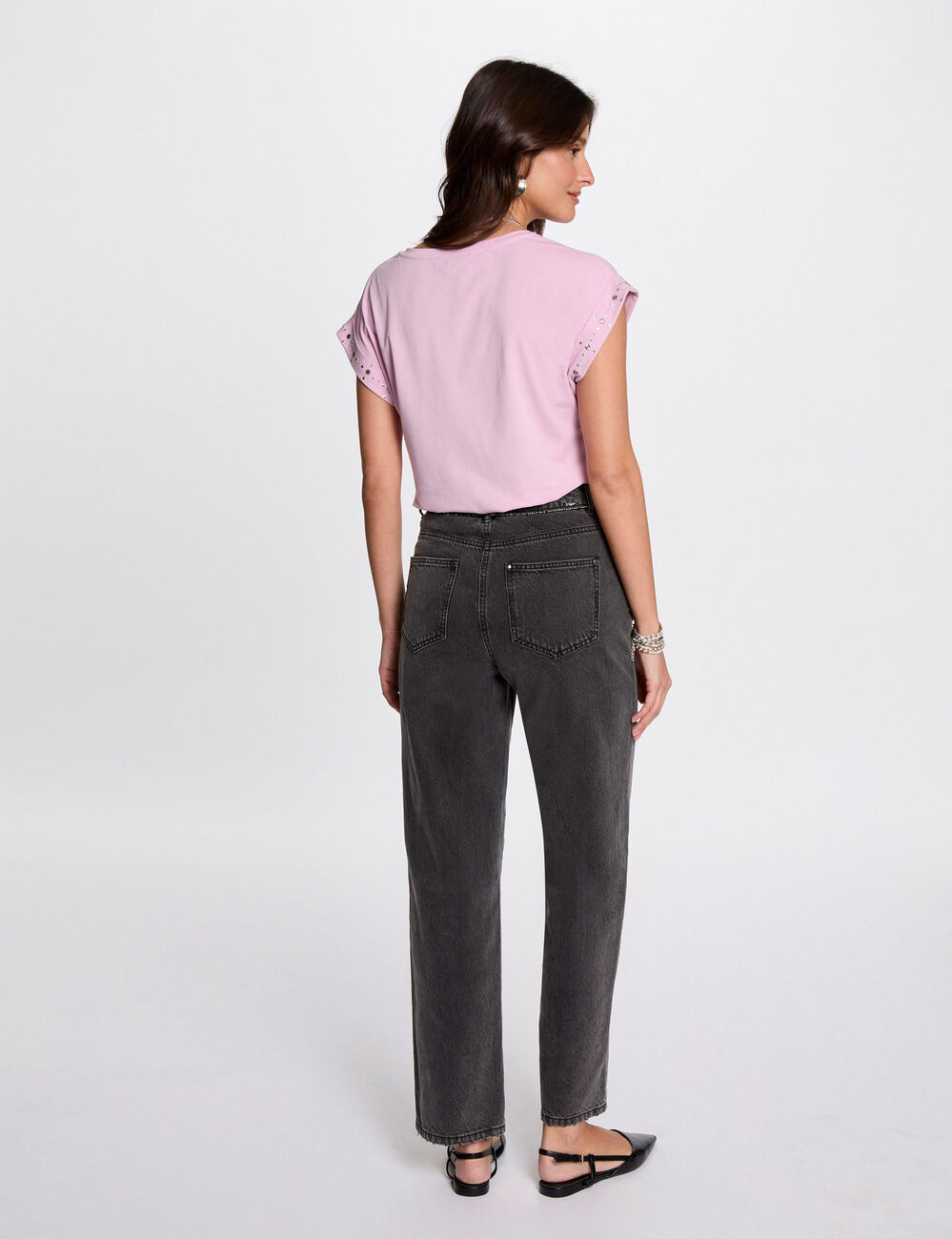 Short-sleeved t-shirt studs pastel pink women