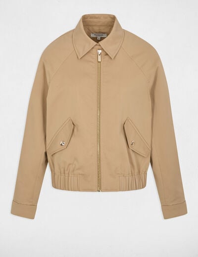 Short jacket with open collar beige women