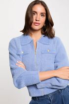 Gilet manches longues col à revers bleu femme