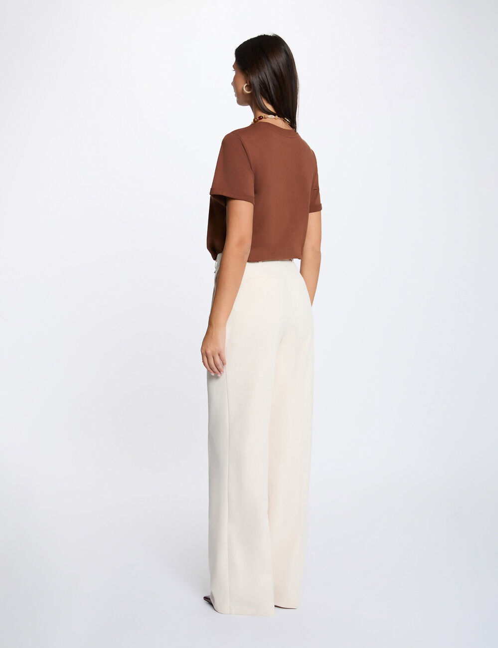 Round neck short-sleeve t-shirt cognac brown women