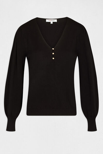 Long-sleeved jumper with V-neck black ladies'