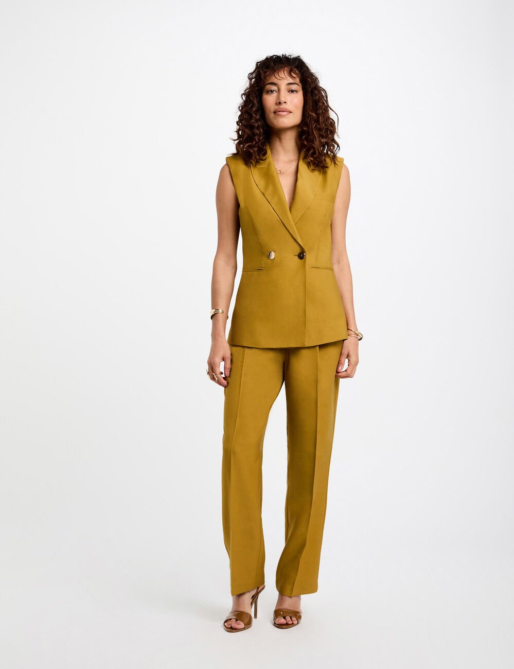 Peg trousers with darts khaki green women