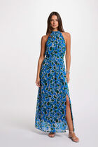 Robe longue évasée imprimée multicolore femme