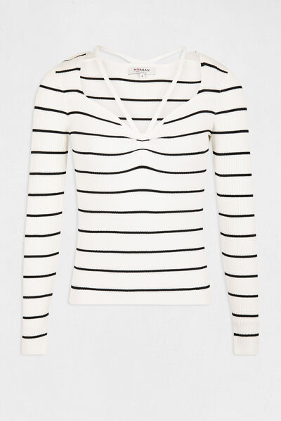 Long-sleeved jumper with stripes ivory ladies'