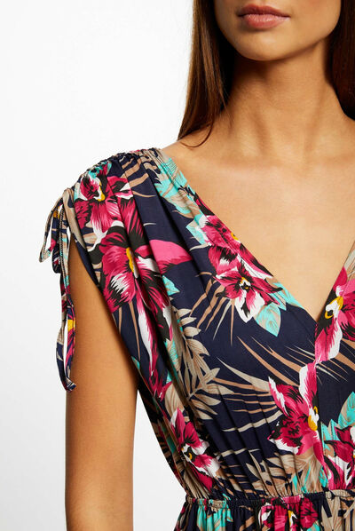 Maxi straight dress with floral print navy ladies'