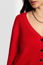 Fitted V-neck cardigan red women
