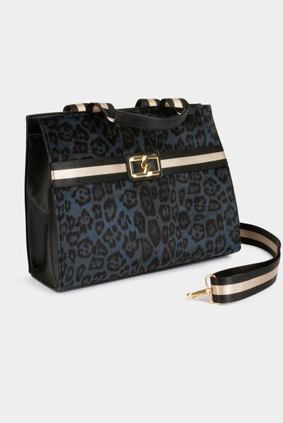 Rectangular shopper bag leopard print green ladies'