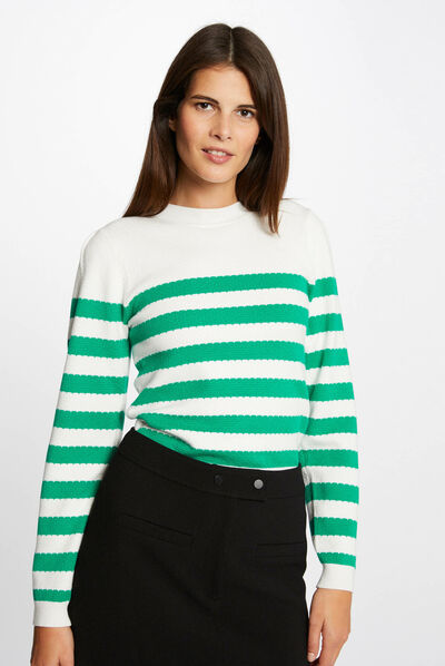 Long-sleeved jumper with stripes mid-green ladies'