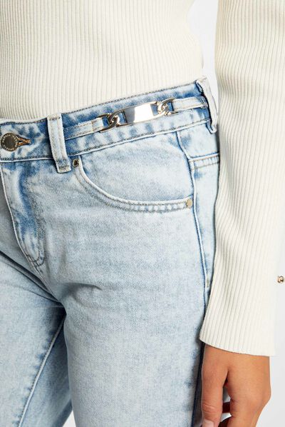 Straight jeans with metal ornaments jean bleached ladies'