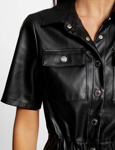 Faux leather waisted playsuit black ladies'