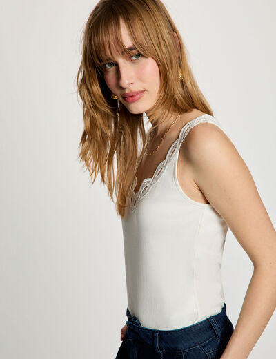 Fitted v-neck tank top white women