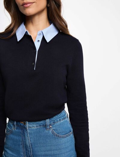 Sweater with shirt collar navy blue women