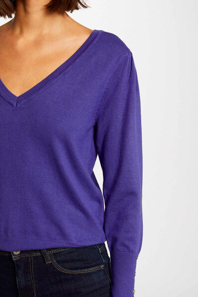 Long-sleeved jumper with V-neck purple ladies'