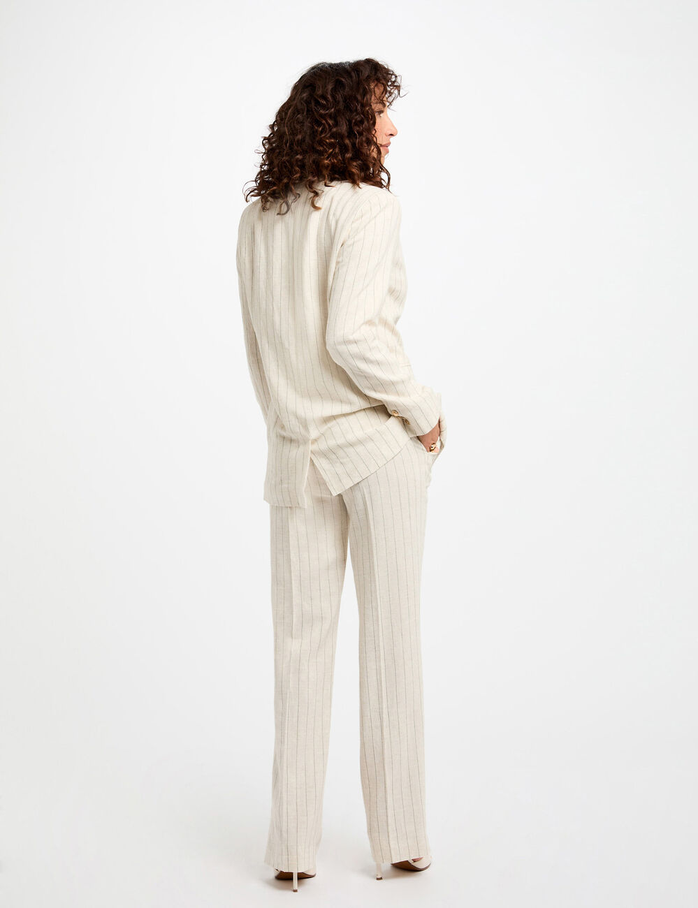 Striped wide leg trousers beige women