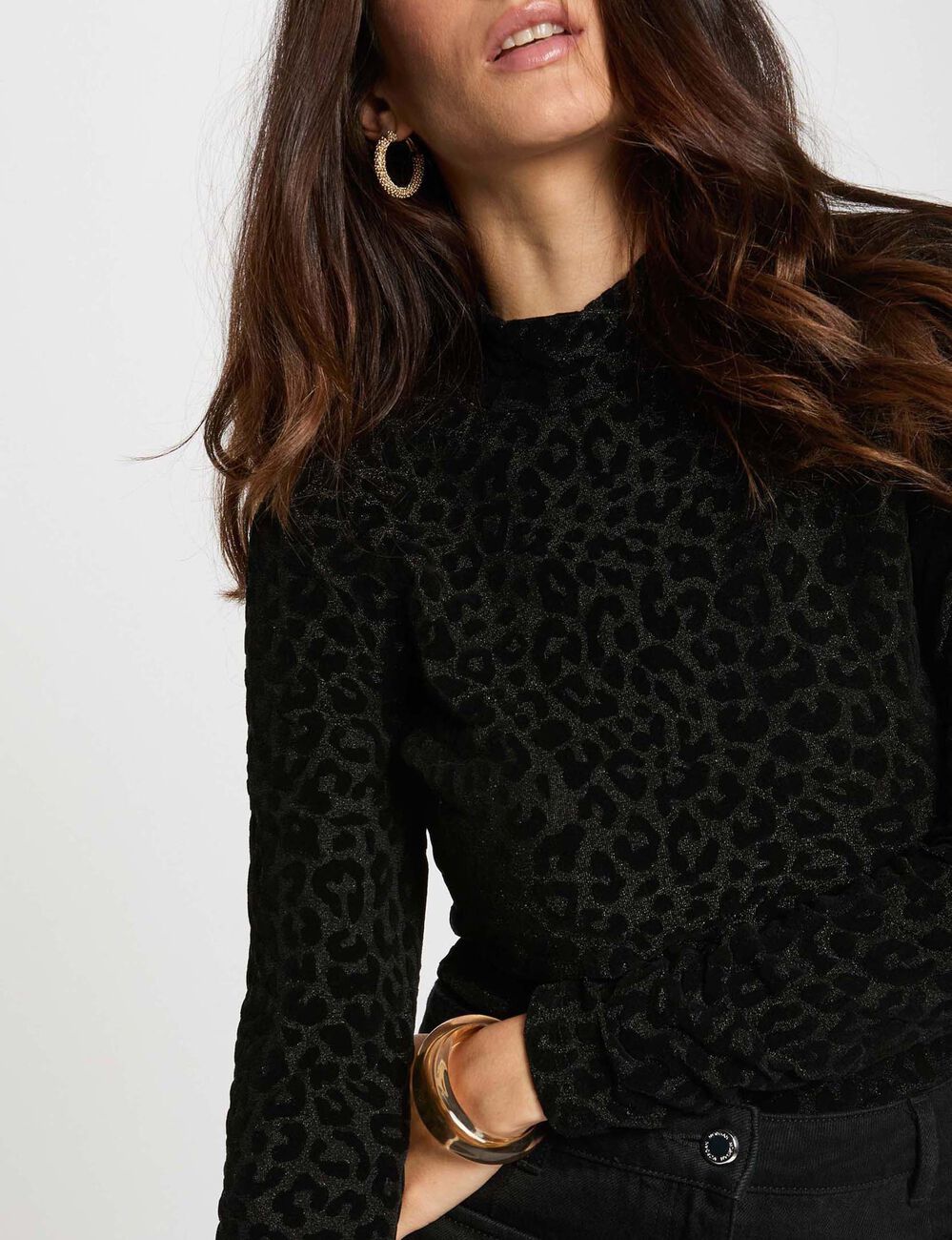 leopard high neck t shirt black women Leopard high neck t-shirt black women