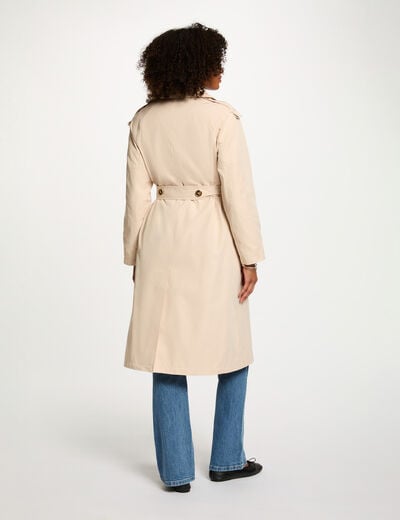 Long trench coat with tailored collar sand women