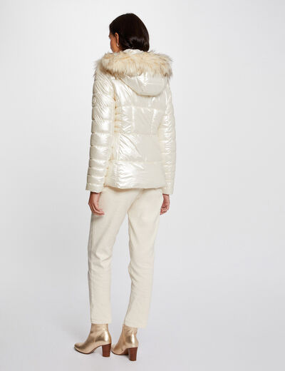 Metallised padded jacket with hood ivory ladies'