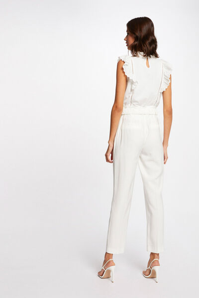 Vest top wide straps with embroidery ecru ladies'