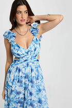 Floral flared maxi dress navy blue women