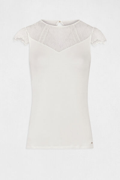 Short-sleeved t-shirt with lace ecru ladies'