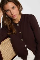Knitted cardigan round neck dark brown women