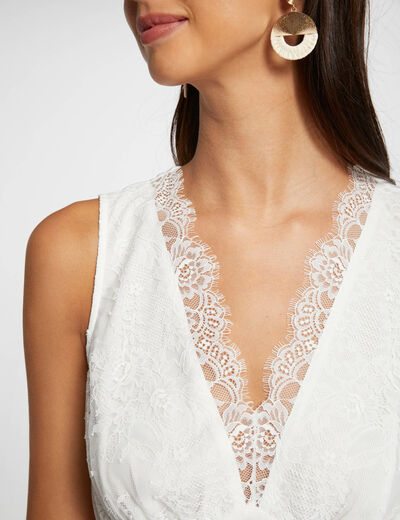 Sleeveless lace top ecru women