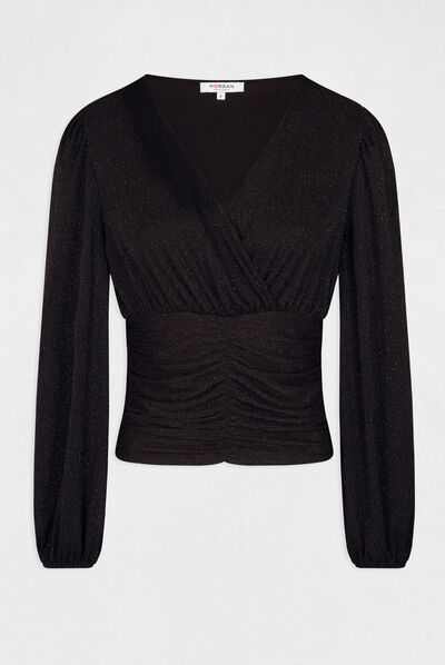 Long-sleeved t-shirt with shirring black ladies'