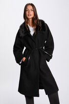 Long faux fur coat black women