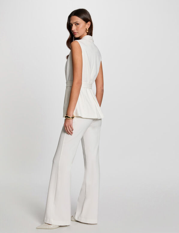 sleeveless straight jacket with belt white women Sleeveless straight jacket with belt white women