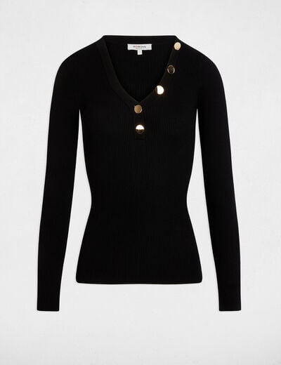 Long-sleeved jumper buttons fine knit black women