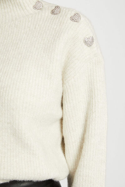 Long-sleeved jumper with buttons ivory ladies'