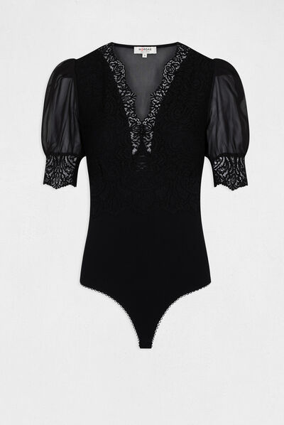 Short-sleeved body with lace black ladies'