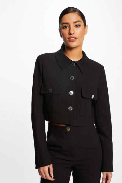 Straight buttoned jacket black ladies'