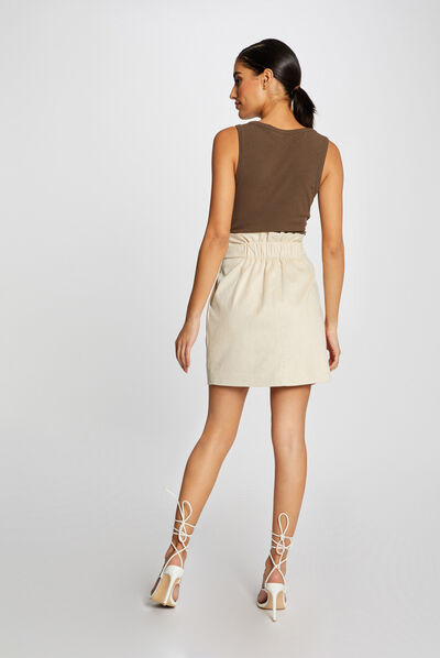 High-waisted straight suede skirt ivory ladies'
