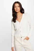 Long-sleeved cardigan openwork details ivory women