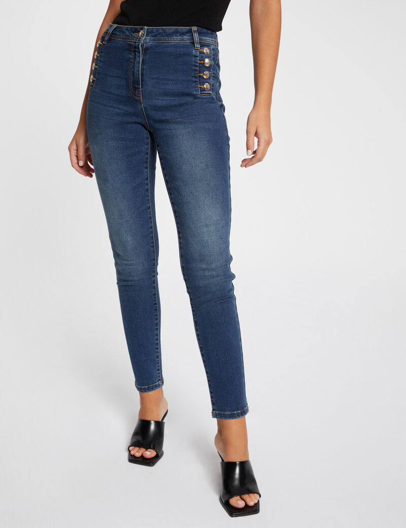 slim jeans with buttons stone wash denim women Slim jeans with buttons stone wash denim women