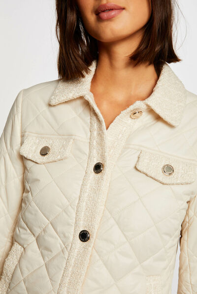 Straight buttoned padded jacket ivory ladies'