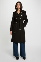 Long belted trench coat black women