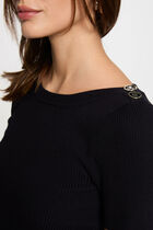 Jumper boat neck and buttons navy blue women