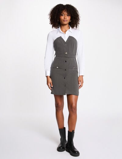 Flowy dress with notch collar mid-grey women