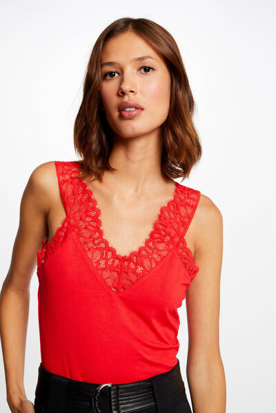 Vest top wide straps with lace red ladies'