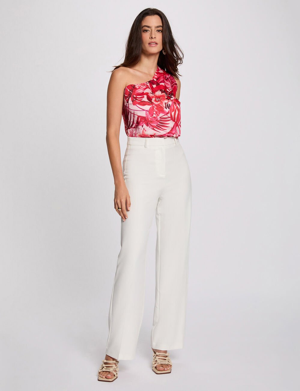 Asymmetric printed top multicolor women