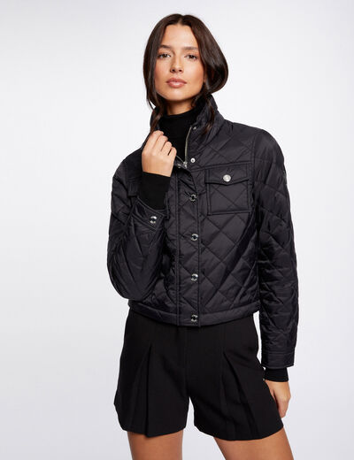 Straight padded jacket with high collar black ladies'