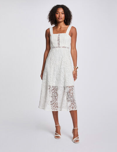 A-line midi lace dress white women