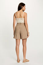 High-waisted striped shorts taupe women