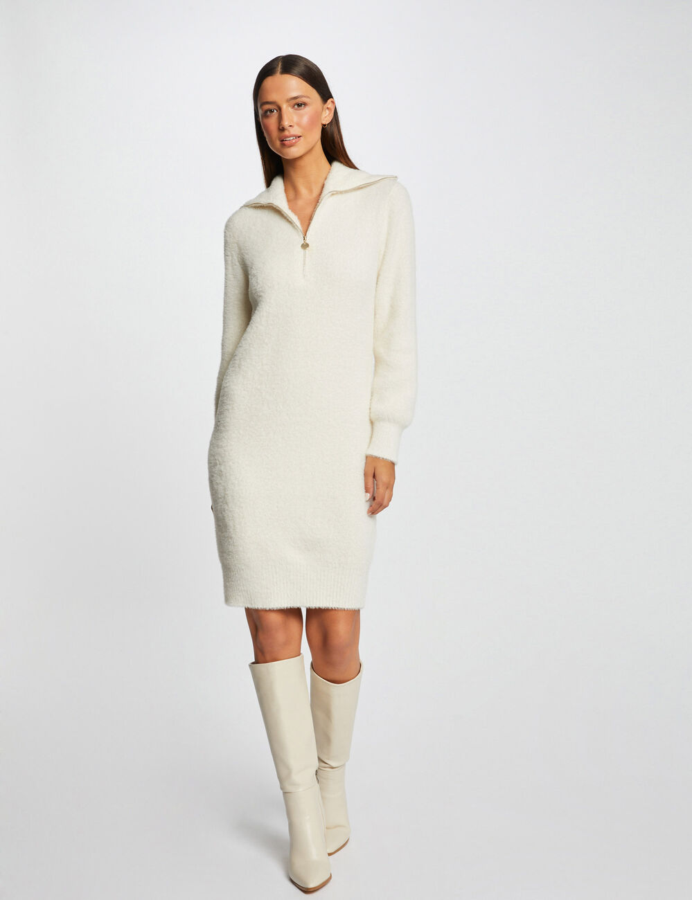 Straight jumper dress zipped-rollneck ivory women