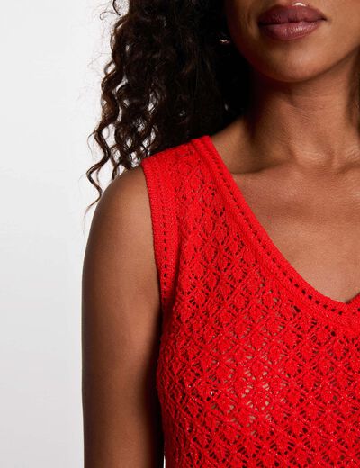 Crochet top with v-neck bright red women