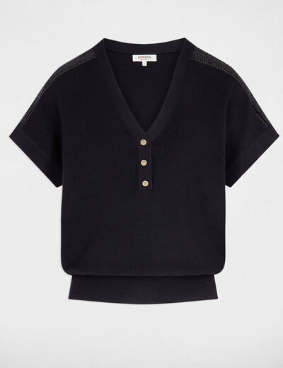 Jumper V-neck short sleeves navy women