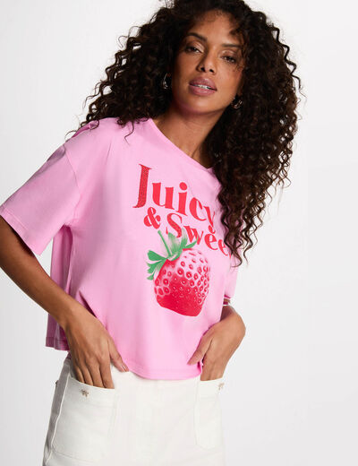 Cropped printed t-shirt pink women