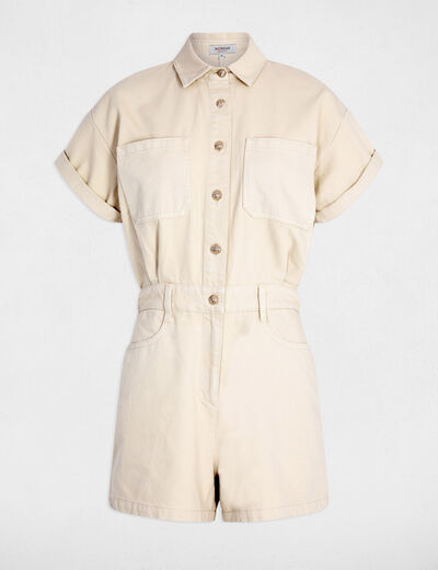 Fitted denim jumpsuit shorts light beige women